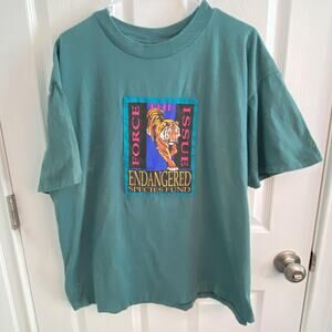 vtg Endangered Species Fund Shirt Mens XL Teal Tiger 90s USA Single Stitch tee